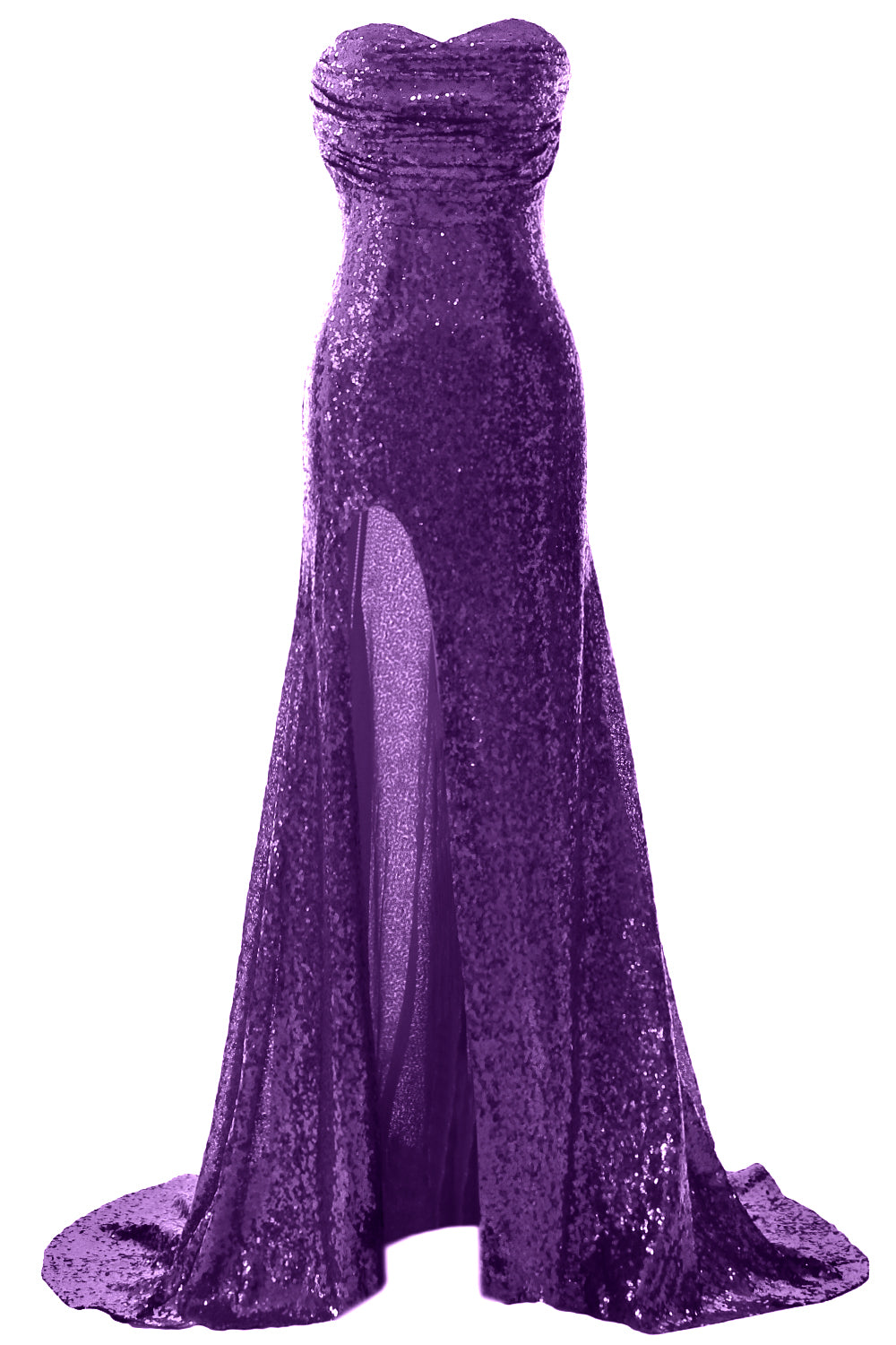 MACloth Sequin Prom Dresses Mermaid Strapless Formal Evening Gown with Split