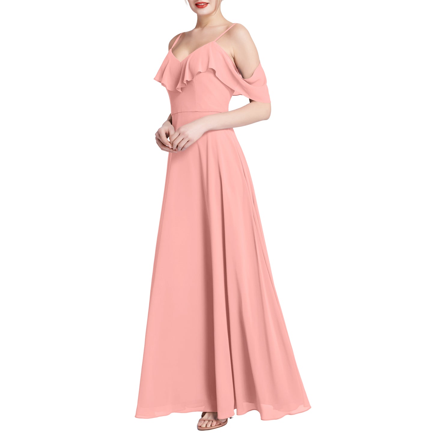 MACloth Women V Neck Cold Shoulder Long Maxi Wedding Party Bridesmaid Dresses
