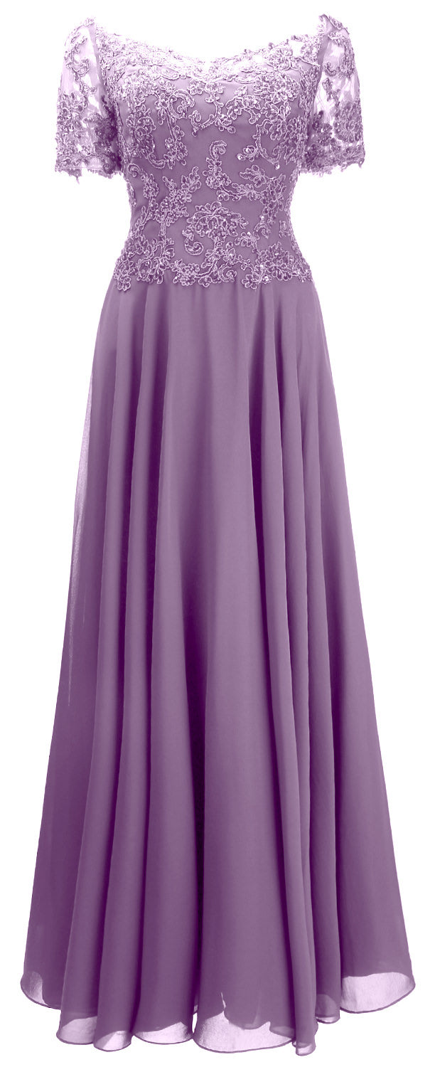 MACloth Damen Mutter Braut Kleider Kurze Ärmel Spitze Abendkleid Schulterfrei