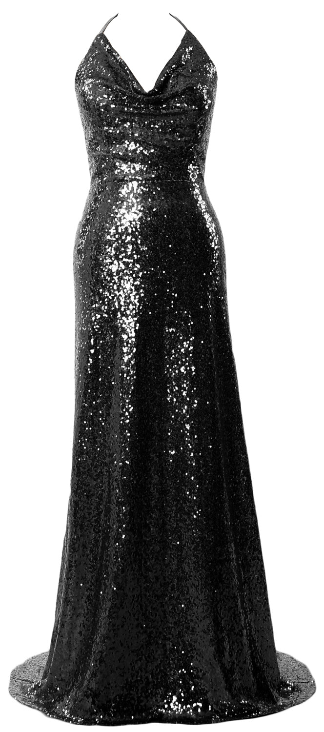 MACloth Damen Neckholder Lange Pailletten Brautjungfernkleider Party Abendkleid Maxi