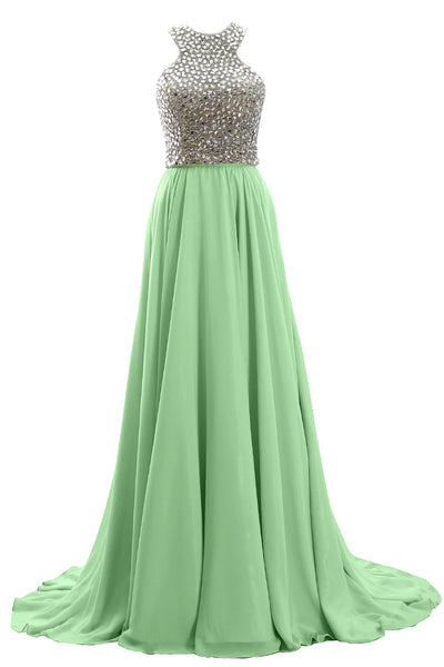 MACloth Women Two Piece Beaded Formal Evening Gown 2019 Chiffon Long Prom Dress