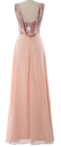 MACloth Women Sequin Chiffon Long Bridesmaid Dress Cowl Back