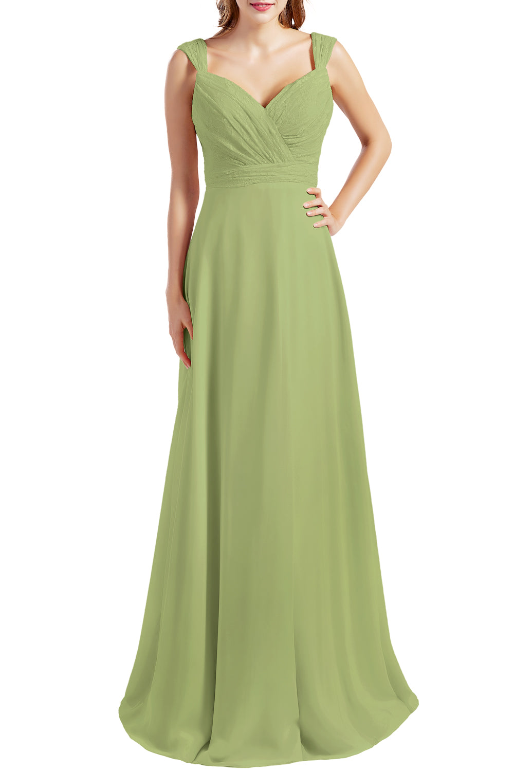 MACloth Damen Brautjungfernkleid mit Spitzenmieder, Chiffon, lang, formelles Abendkleid