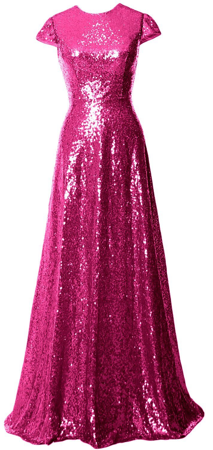 MACloth Women Cap Sleeves Long Sequin Mother Bride Dresses Bridesmaid BD