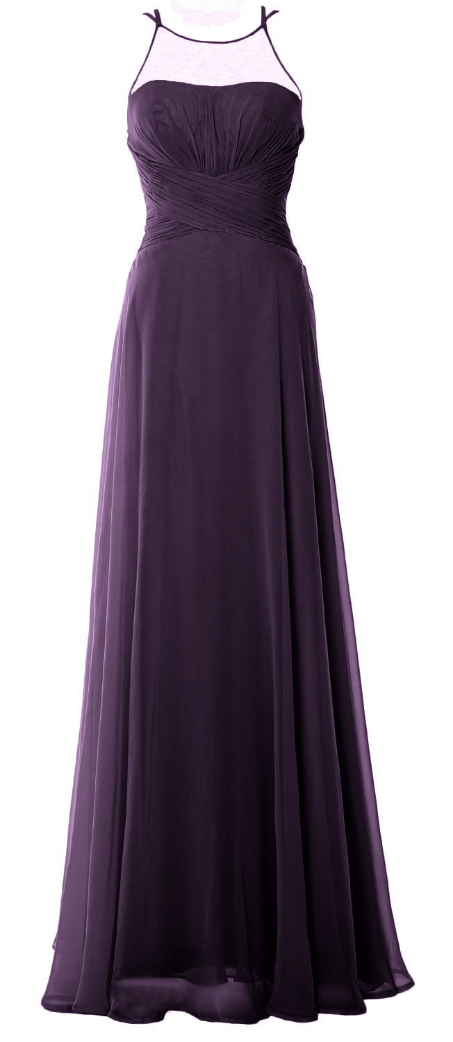 MACloth Damen Neckholder Langes Brautjungfernkleid Chiffon Schlichtes Ballkleid Formales Kleid