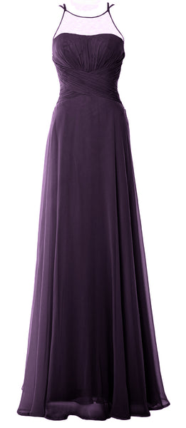 MACloth Women Halter Long Bridesmaid Dress Chiffom Simple Prom Formal Gown