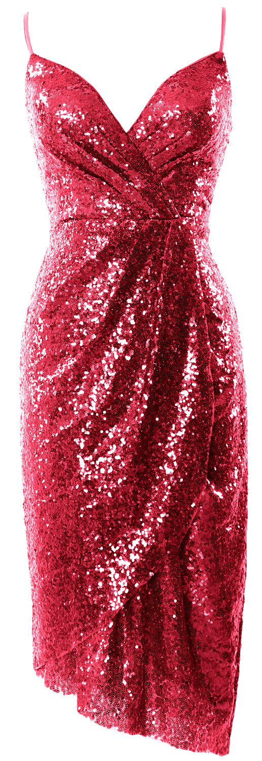 MACloth Vestidos de dama de honor midi para mujer, con lentejuelas y escote en V, vestido formal para fiesta de boda