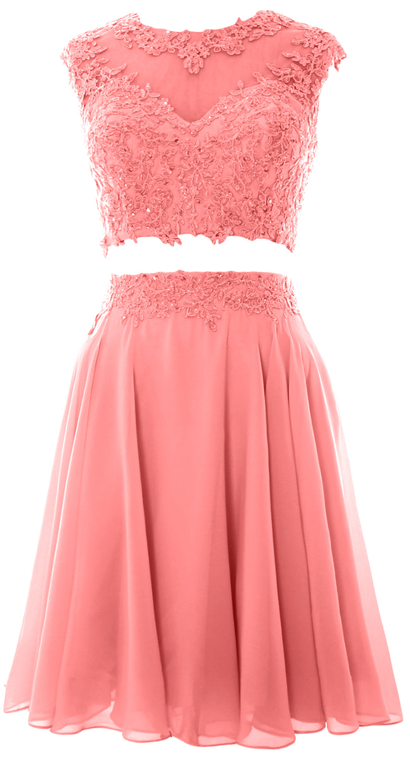 Vestido de fiesta de boda de encaje de 2 piezas estilo vintage para mujer de MACloth