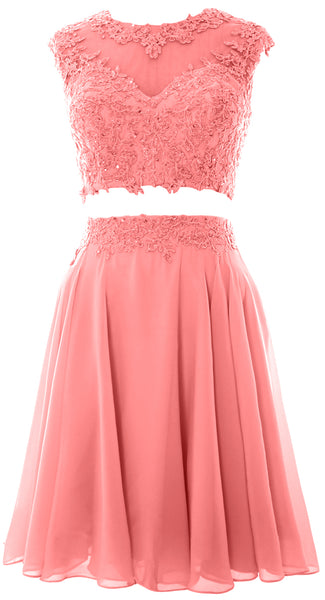 MACloth Women Vintage 2 Piece Prom Homecoming Dress Lace Wedding Party Gown