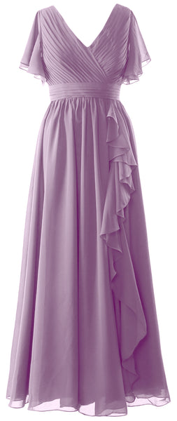 MACloth Mother of the Bride Dresses with Sleeves V Neck Long Wedding Formal Gown