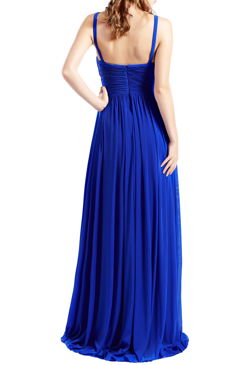 Macloth Women Sleeveless V Neck Bridesmaid Dresses Beach Wedding Silver / Standard Size