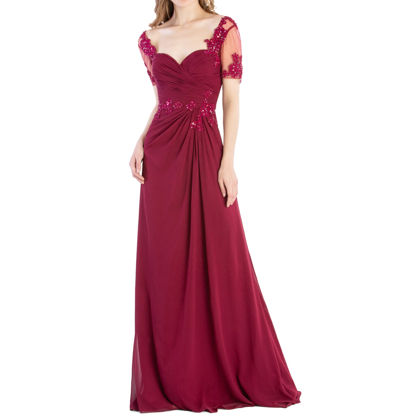 MACloth Women Vintage Short Sleeves Long Wedding Mother Bride Bridesmaid Dresses