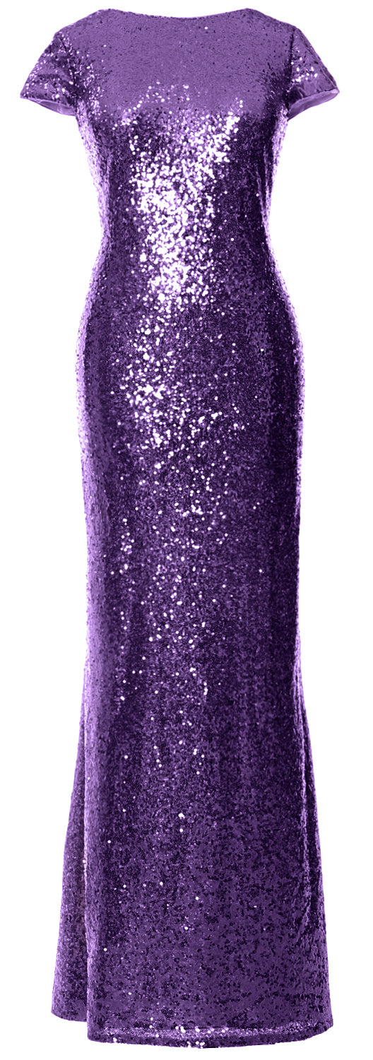 MACloth Damen Maxi-Kleid mit Pailletten für Brautjungfern, Flügelärmel, Hochzeit, offener Rücken