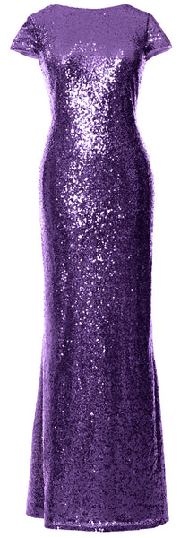 MACloth Women Maxi Sequin Bridesmaid Dresses Cap Sleeves Wedding Open Back