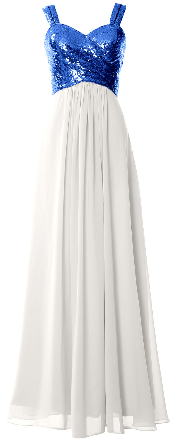 MACloth Women Sequin Chiffon Long Bridesmaid Dress Cowl Back