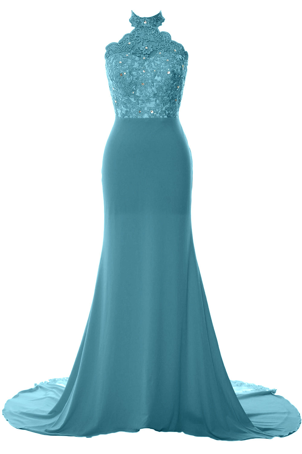 MACloth Women Prom Dresses Mermaid Sleeveless Lace Evening Party Formal Gown