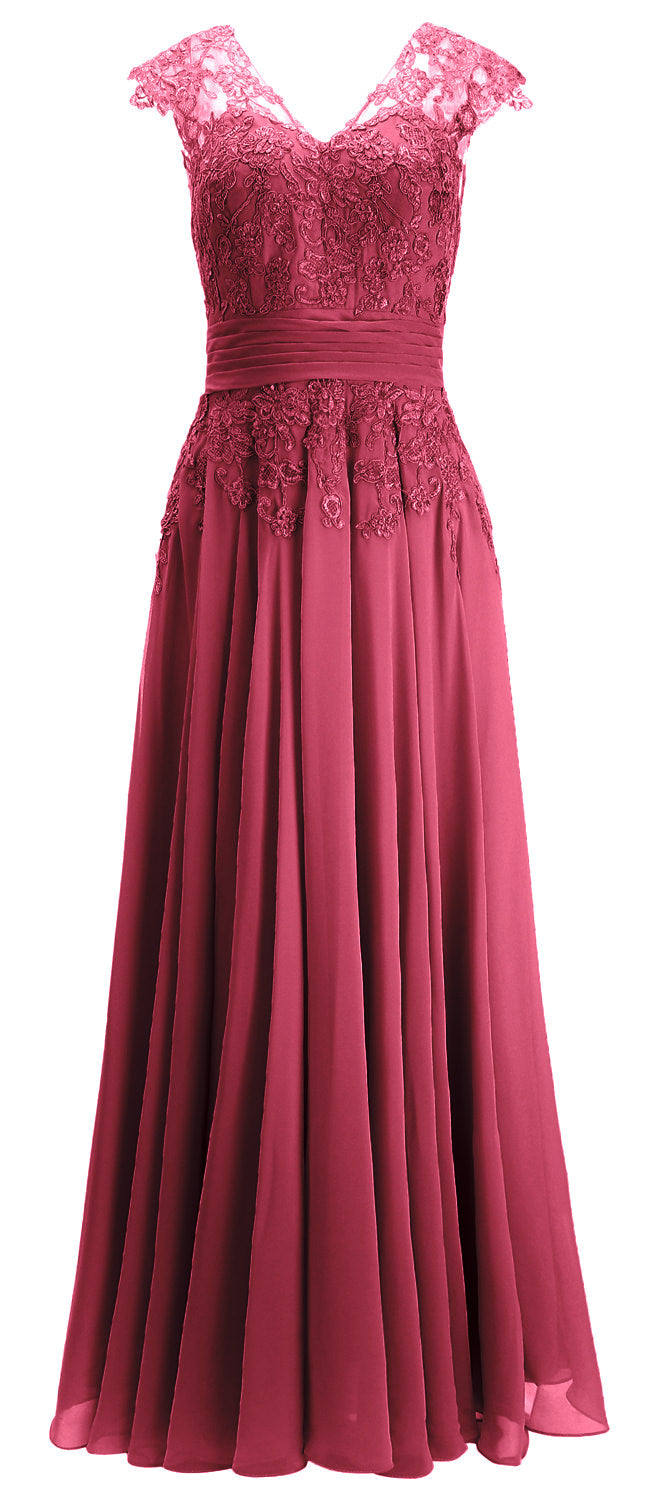 MACloth Damen Maxikleid für die Brautmutter, Flügelärmel, V-Ausschnitt, Spitze, Abendkleid