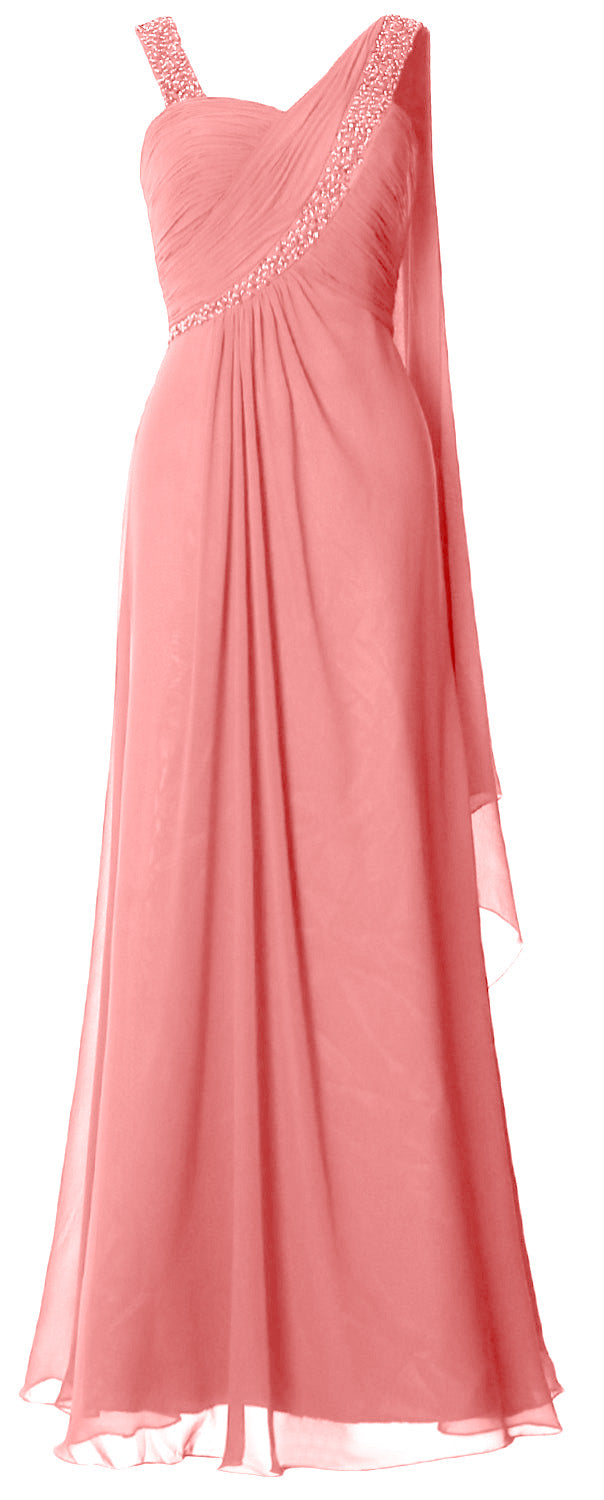 MACloth Women Beading Long Pleated Prom Dresses Evening Party Formal Gown