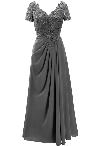 MACloth Women Mother of the Bride Dresses Short Sleeve Lace Wedding Evening Gown