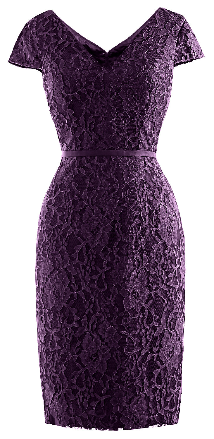 MACloth Women Vintage Short Lace Cap Sleeve Mother of Bride Dress Wedding Party