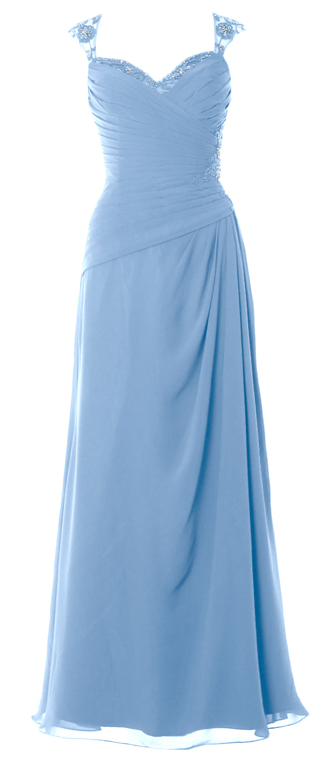 MACloth Women Cap Sleeves Long Mother of Bride Dress Open Back Party Formal Gown