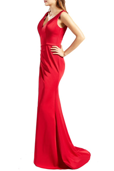 MACloth Women Sleeveless V Neck Split Formal Evening Gown Pageant Prom Dresses