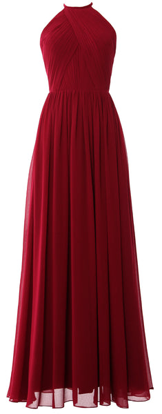MACLoth Halter Long Bridesmaid Dresses Wedding Formal Evening Gown MoH