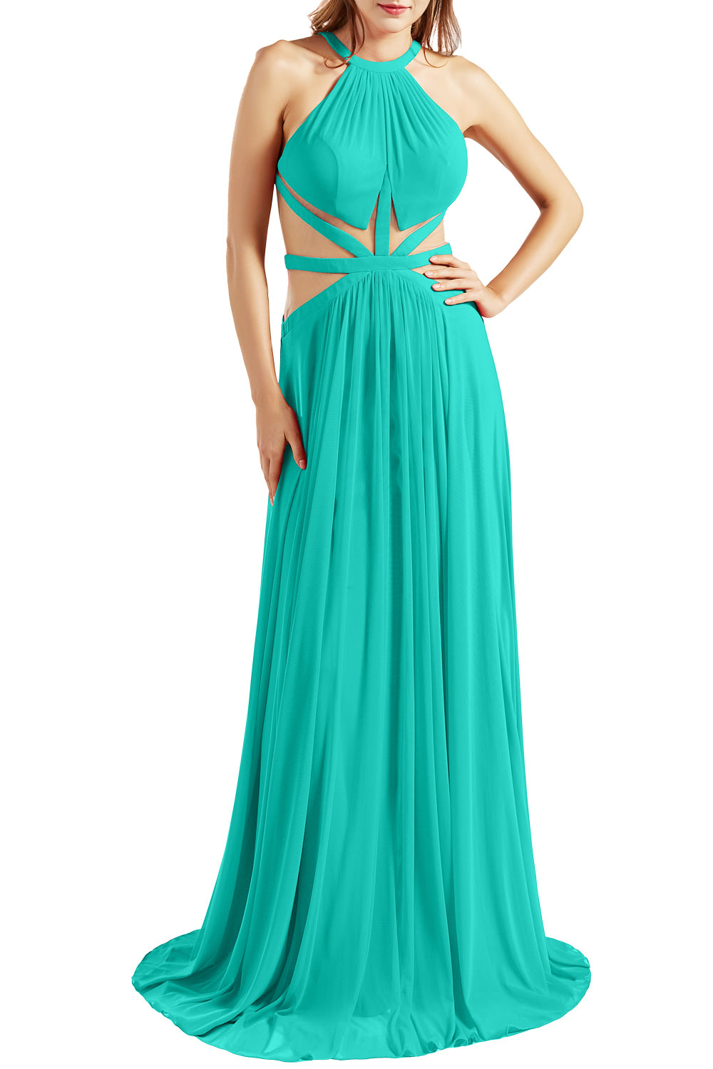 MACloth Damen Neckholder-Ballkleid mit Ausschnitt, formelles Abendkleid für Hochzeit, Party, Ballkleid