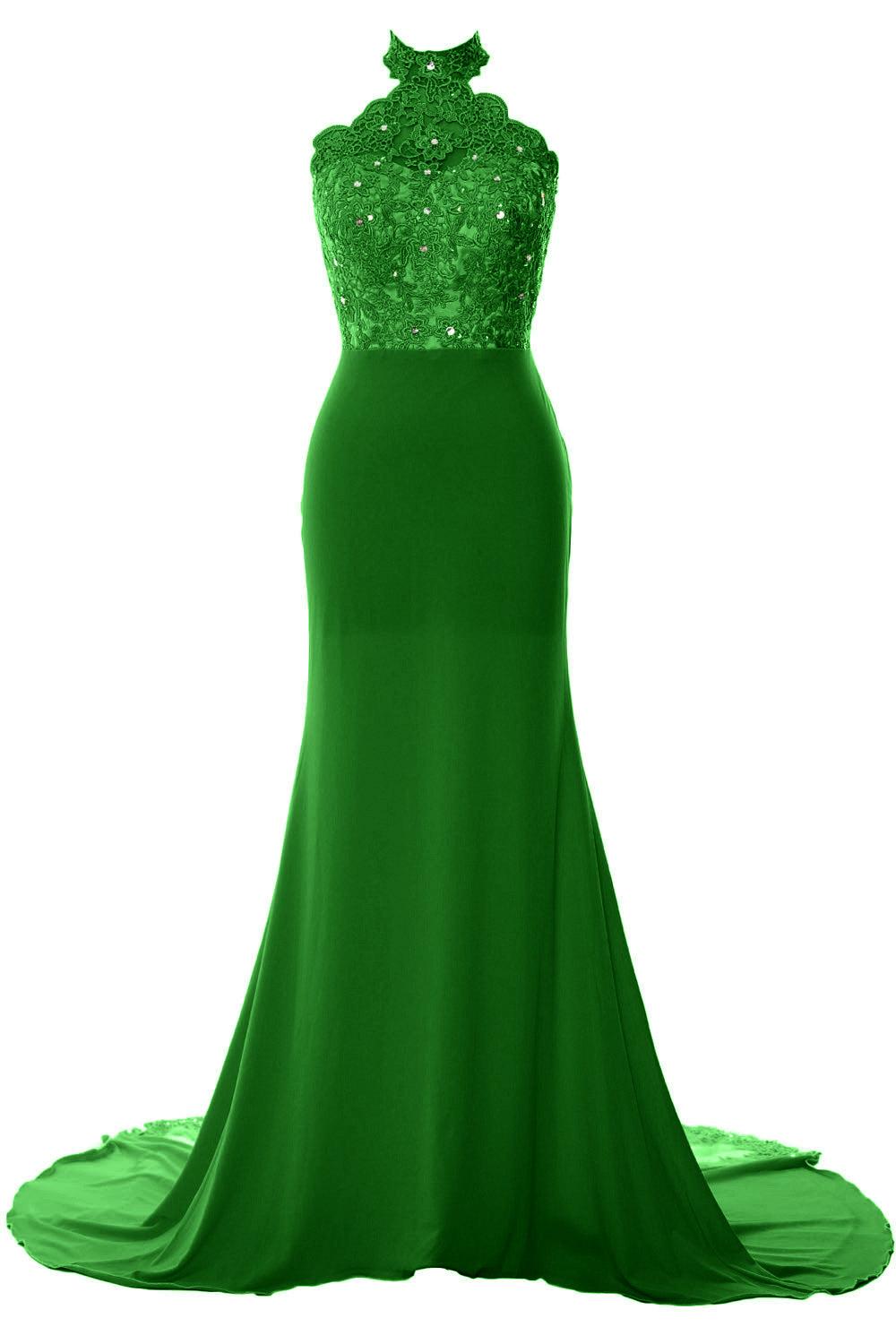 MACloth Women Prom Dresses Mermaid Sleeveless Lace Evening Party Formal Gown