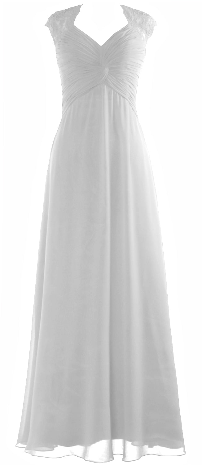 MACloth Women Cap Sleeve Lace Long Prom Dress Chiffon Wedding Party Formal Gown