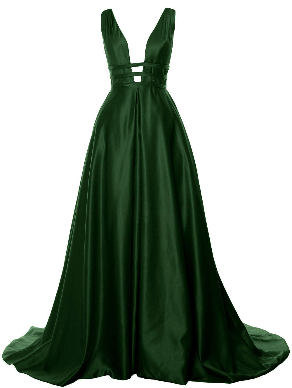 MACloth Damen Ballkleid mit tiefem V-Ausschnitt, Satin, ärmellos, formelle Abendkleider