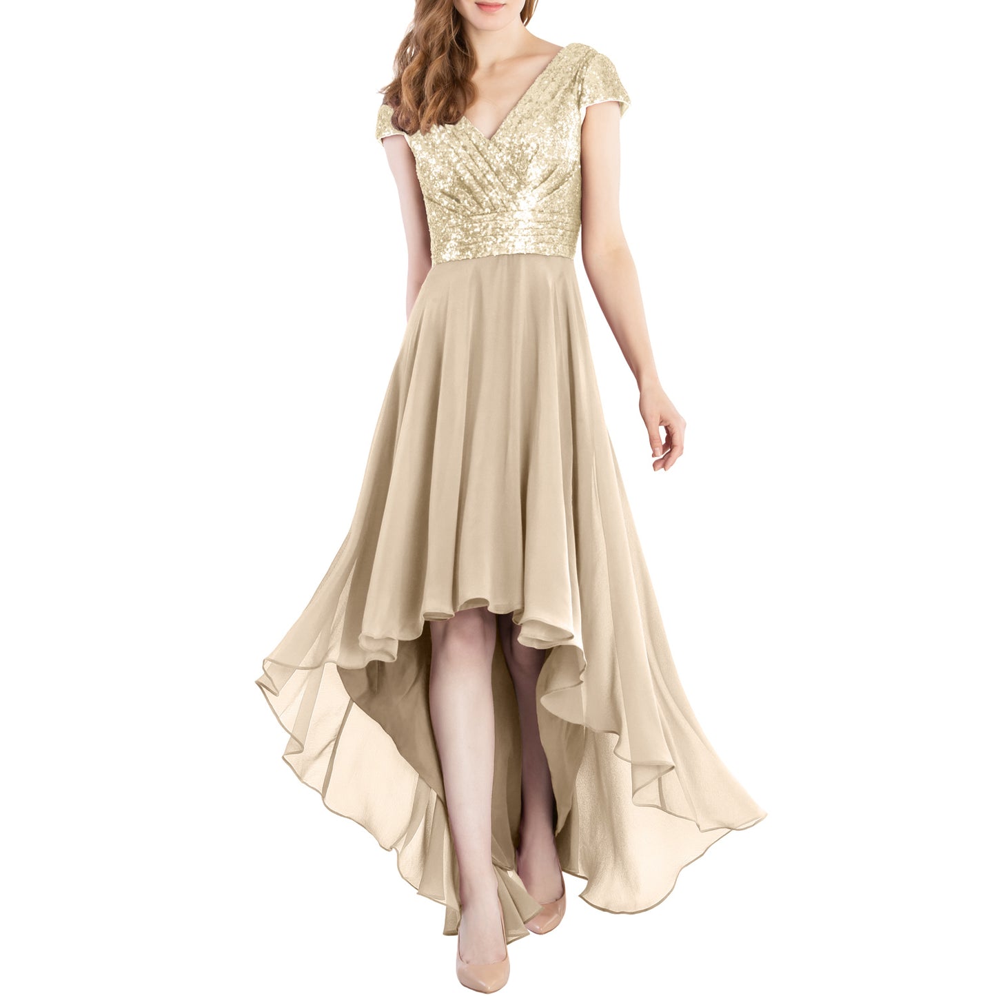 Vestidos de novia de MACloth con mangas cortas y lentejuelas, vestido formal de boda