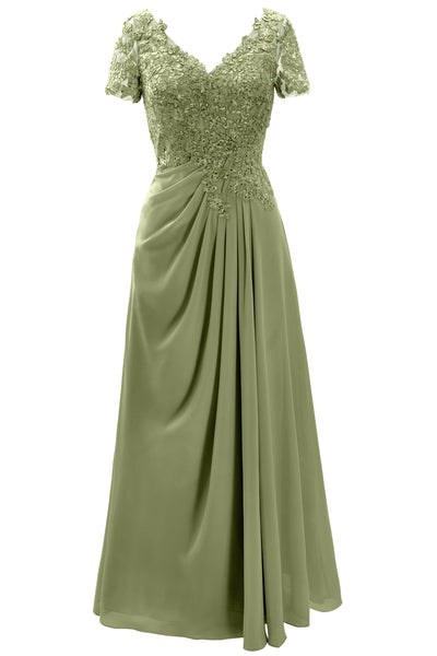 MACloth Women Mother of the Bride Dresses Short Sleeve Lace Wedding Evening Gown