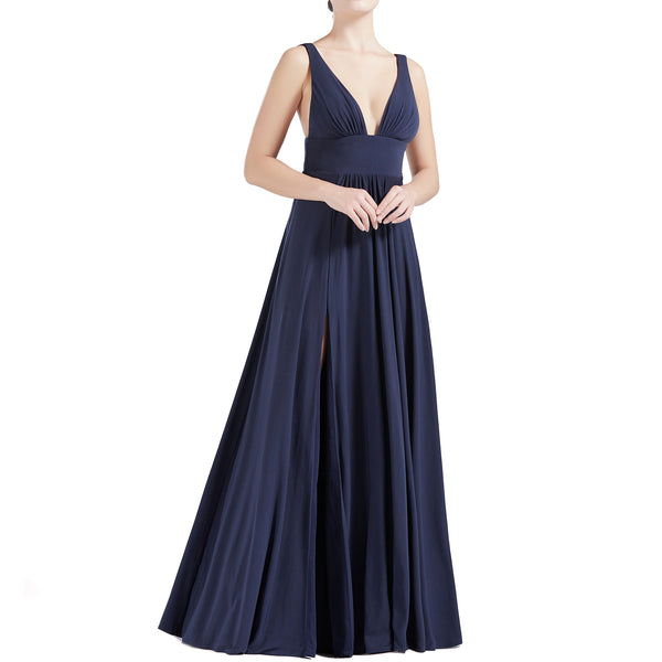 MACloth Women V Neck Stretchy Jersey Maxi Wedding Party Bridesmaid Dresses Prom Gown