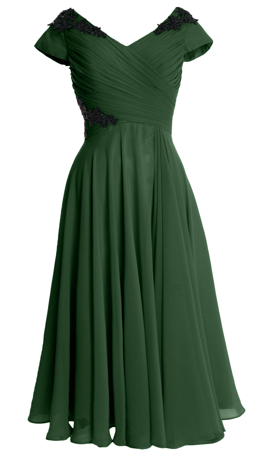 MACloth Damen Kleider für die Brautmutter, V-Ausschnitt, Flügelärmel, wadenlang, Hochzeitsgast