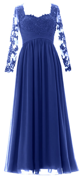 MACloth Women Mother of the Bride Dresses Lace Formal Evening Gown with Sleeves