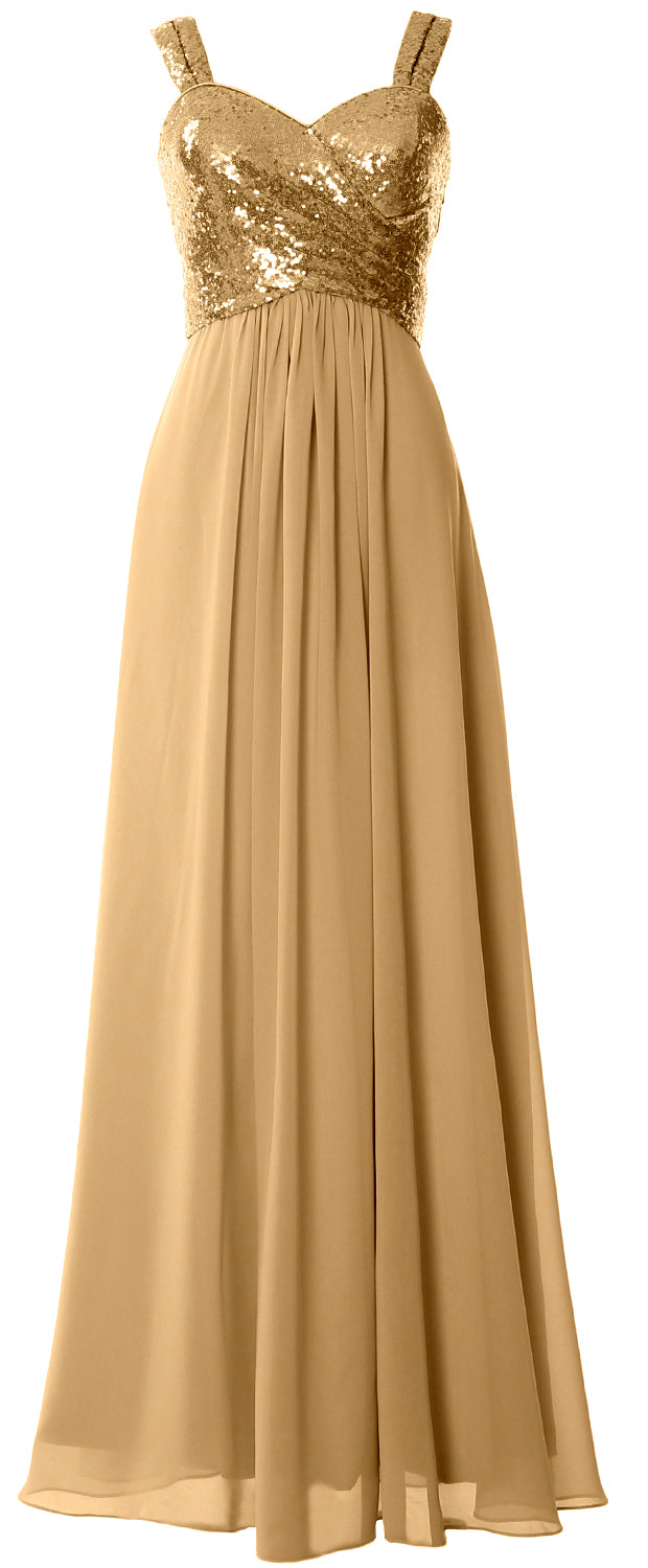 MACloth Women Sequin Chiffon Long Bridesmaid Dress Cowl Back