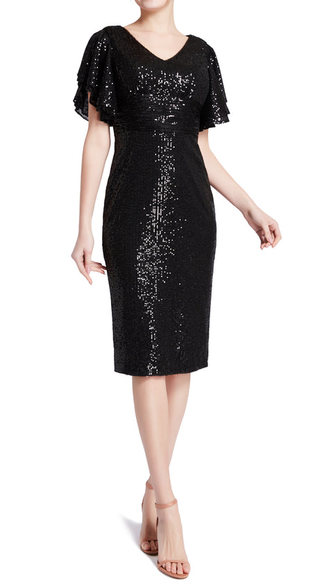 MACloth Women V Neck Ruffled Angel Sleeves Empire Short Sequin Cocktail Dresses