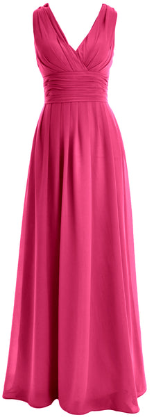 MACloth Long Romantic Wedding Party Bridesmaid Dresses V neck Sleeveless