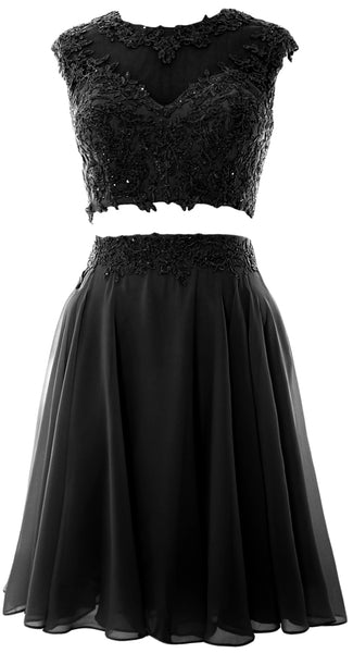 MACloth Women Vintage 2 Piece Prom Homecoming Dress Lace Wedding Party Gown