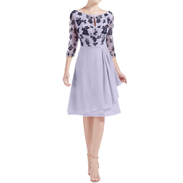 MACloth Women Boat Neck 3/4 Sleeves Short Lace Mother Bride Dresses Cocktail MoB