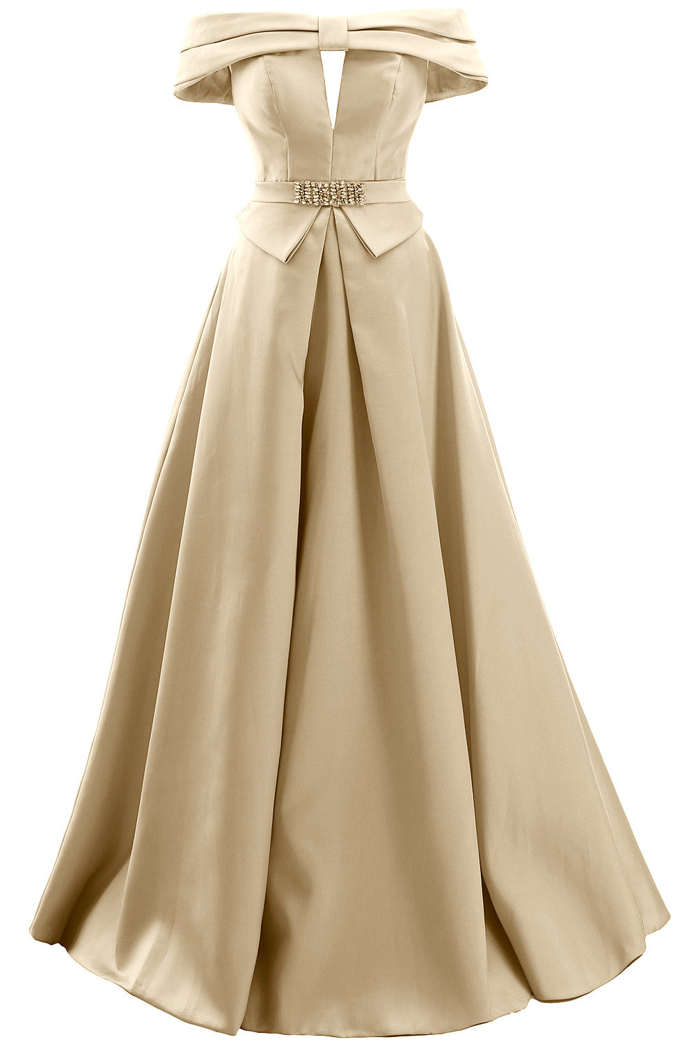 MACloth Damen Schulterfreies Satin-Maxikleid für Ball, formelle Party, Abendkleid