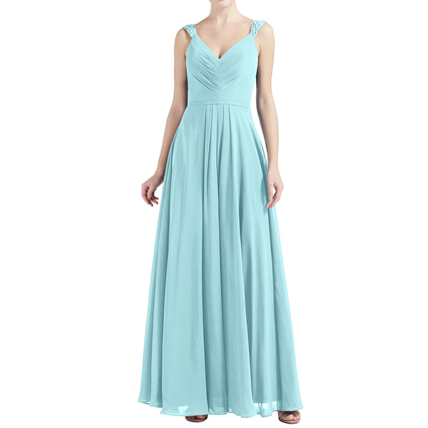MACloth Women V Neck Lace Chiffon A Line Maxi Wedding Party Bridesmaid Dresses