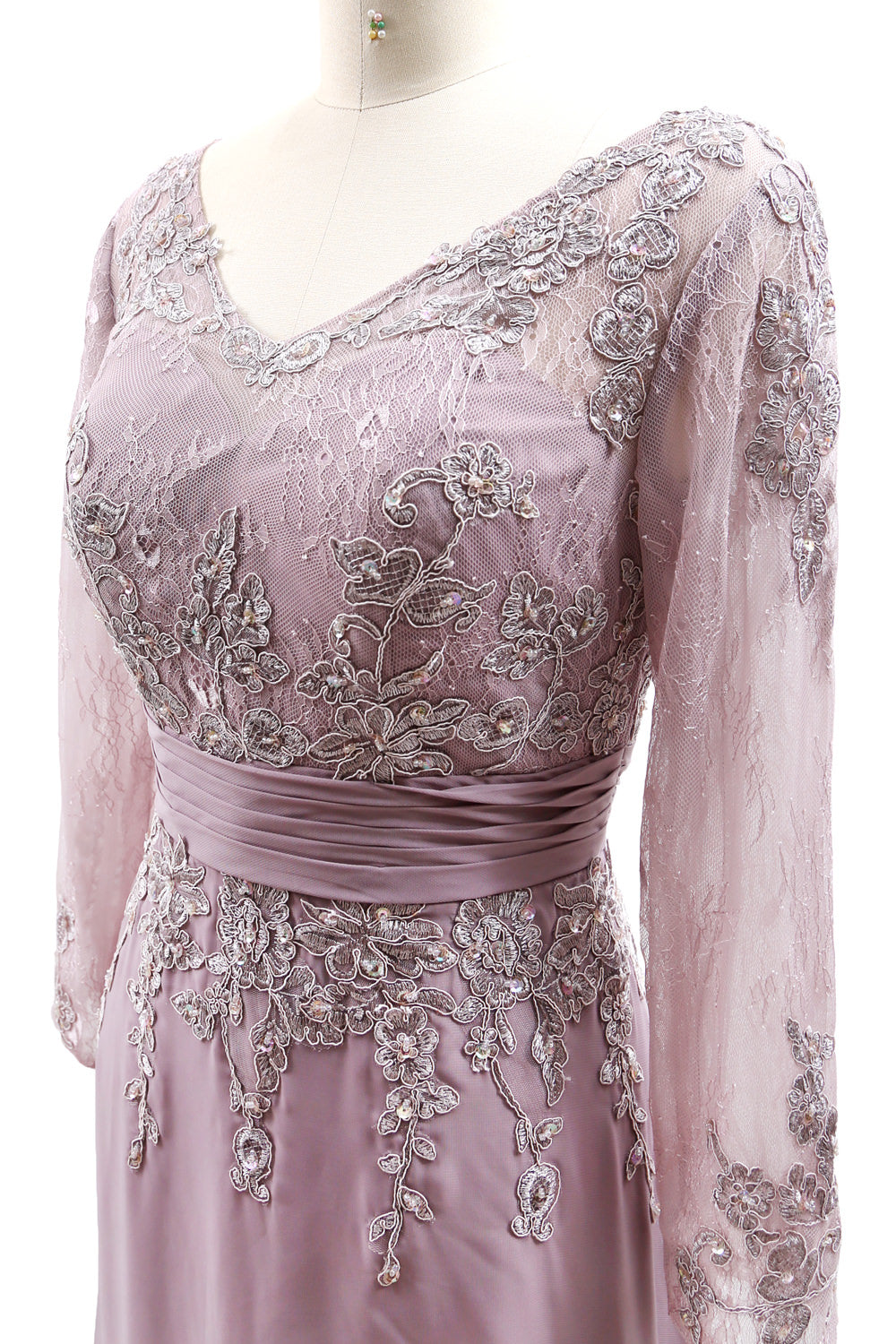 MACloth Vestidos de madre de la novia Mangas largas Cuello en V Encaje Vestido de noche formal