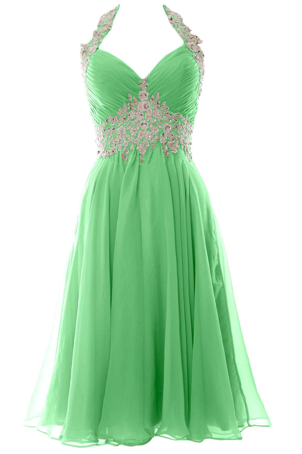 MACloth Damen Neckholder Kurz Spitze Perlenbesetztes Kleid für Hochzeitsgäste Homecoming