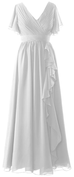 MACloth Mother of the Bride Dresses with Sleeves V Neck Long Wedding Formal Gown
