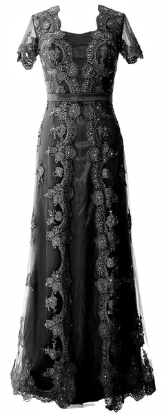 MACloth Women Mother of the Bride Dresses Short Sleeves Lace Formal Evening Gown