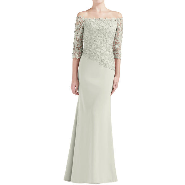 MACloth Women Off Shoulder 3/4 Sleeves Long Mother Bride Dresses Evening Gown