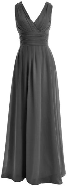 MACloth Long Romantic Wedding Party Bridesmaid Dresses V neck Sleeveless