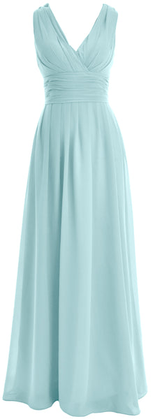 MACloth Long Romantic Wedding Party Bridesmaid Dresses V neck Sleeveless
